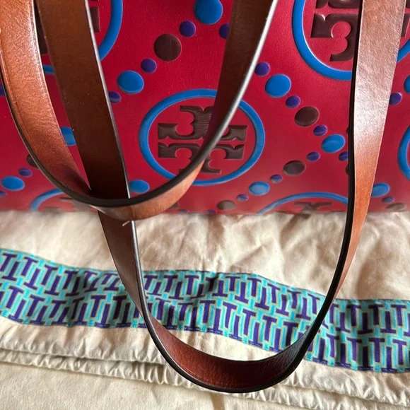 Tory Burch T Monogram Contrast Embossed Tote (Red) - Picture 3 of 8